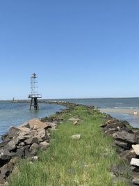 Scenic view of sea against clear sky in virginia at  cape charles 