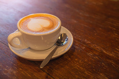 High angle view of coffee on table