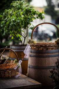 Baskets against blurred background