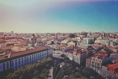 High angle shot of townscape against sky