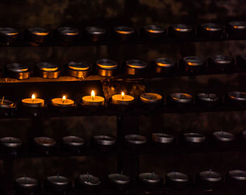 Full frame shot of candles on rack
