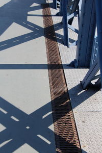 High angle view of zebra crossing on tiled floor