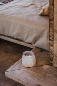 High angle view of coffee on table