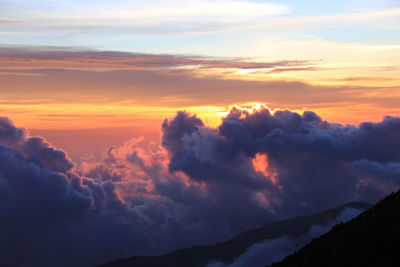 Scenic view of dramatic sky during sunset