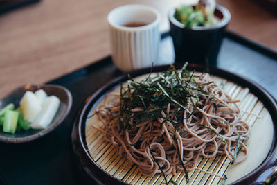 High angle view of food on table