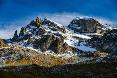 Scenic view of snowcapped mountains against sky