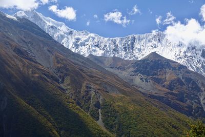 Scenic view of snowcapped mountains against sky