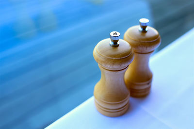 High angle view of coffee cup on table