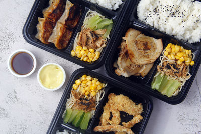 High angle view of food on table