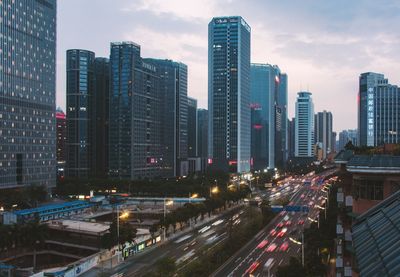 High angle view of traffic on road at night