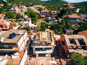 High angle view of buildings in city