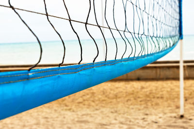 Beach volleyball net close up. horizontal image.