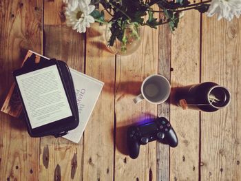 High angle view of coffee on table