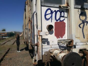 Close-up of abandoned freight train