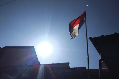 Low angle view of flag against sky