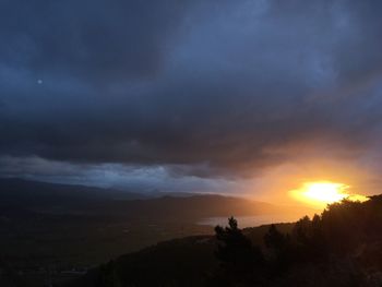 Scenic view of mountains against cloudy sky