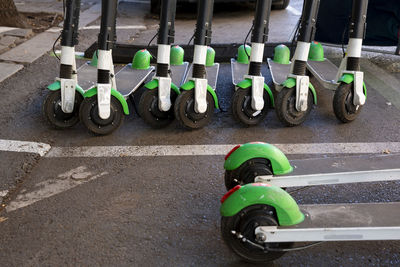 High angle view of bicycle parked on road