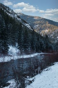 Scenic view of snowcapped mountains against sky