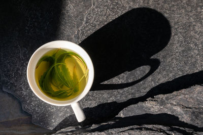 High angle view of tea on table