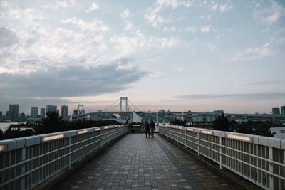 View of suspension bridge in city