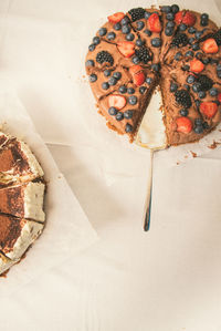 High angle view of dessert in plate on table