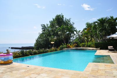 Swimming pool against blue sky