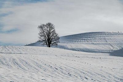 Scenic view of snow covered landscape against sky