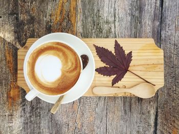 Directly above shot of coffee cup on table