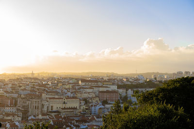 Aerial panoramic view of lisbon, portugal. drone photo of the lisbon old town skyline. 