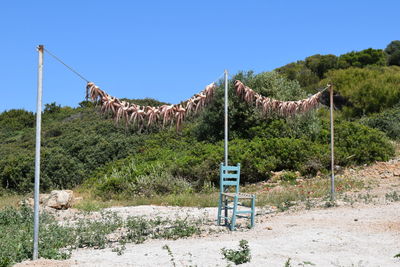 View of landscape against clear blue sky