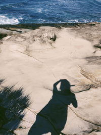 High angle view of shadow on beach