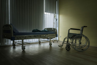 Wheelchair and stretcher in hospital