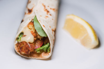 Close-up of food served in plate