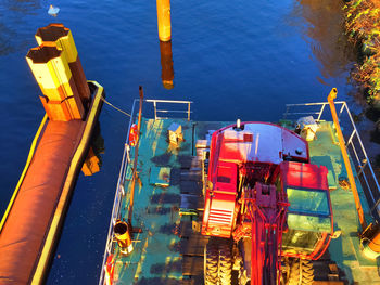 High angle view of boats in sea at night