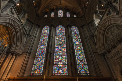 Low angle view of window in temple