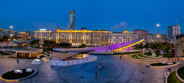 High angle view of city at night