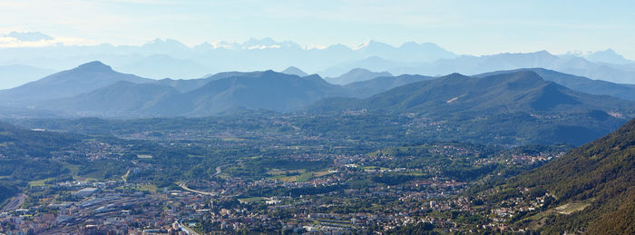 Aerial view of mountain range against sky