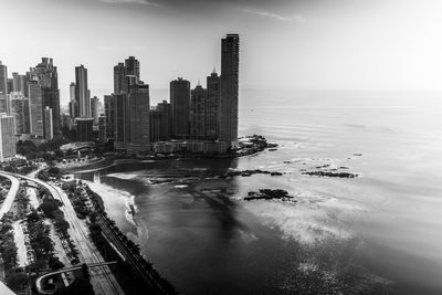 High angle view of city at waterfront