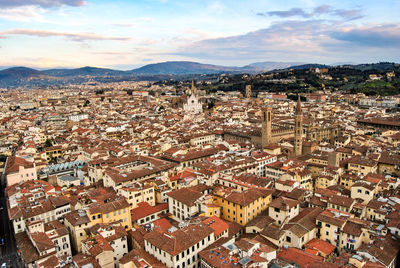 High angle shot of townscape against sky