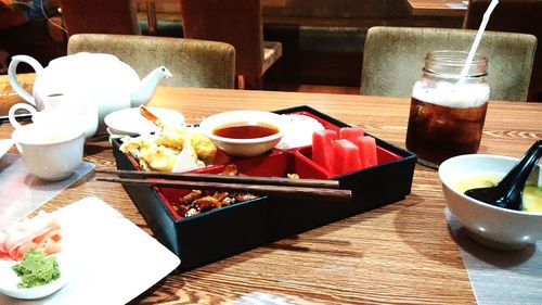 Close-up of food on table