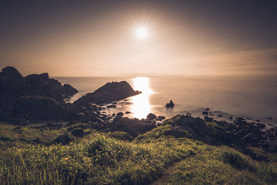 Scenic view of sea during sunset