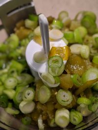 High angle view of chopped vegetables in bowl