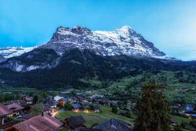 Eiger mountain viewed from grindelwald during night hours. grindelwald, switzerland