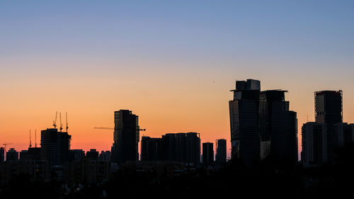 Silhouette buildings against sky during sunset