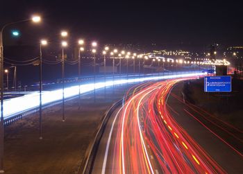 Light trails on road at night