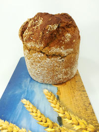 High angle view of bread in glass on table