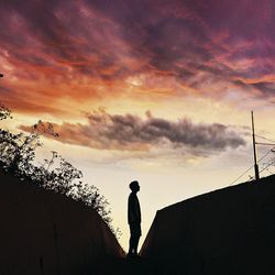 Silhouette of people standing against sky at dusk