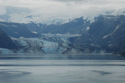 Scenic view of snow covered mountains