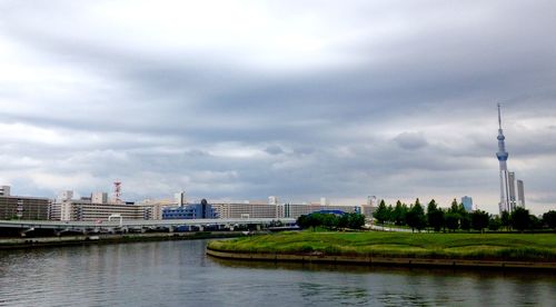 View of river against cloudy sky