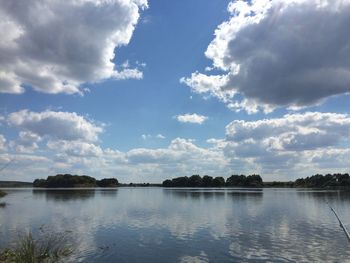 Scenic view of lake against cloudy sky